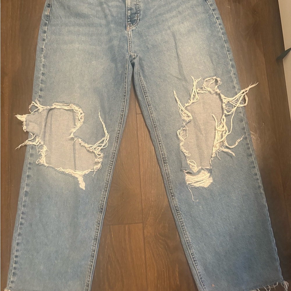 Forever 21 Light Blue Distressed Flare Jeans